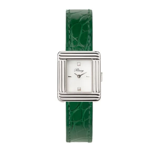 Poiray Montre Poiray Ma Première Mini Acier Cadran Serti Bracelet Alligator Vert
