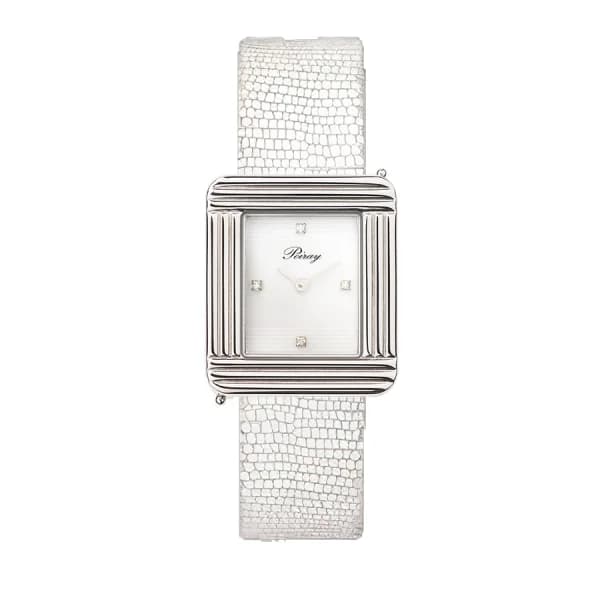 Poiray Montre Poiray Ma Première Cadran Blanc Serti Bracelet Chèvre Blanc
