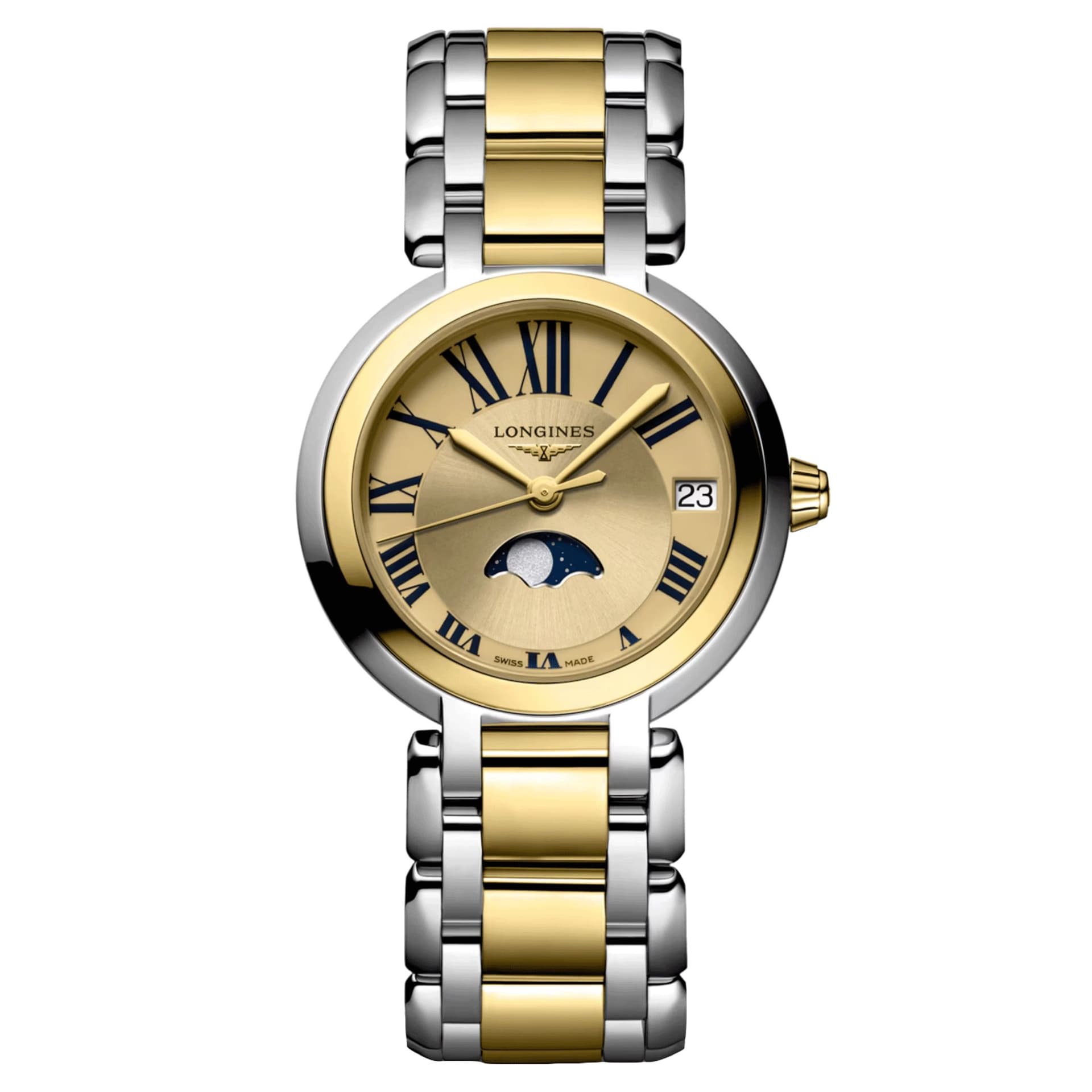 Longines Montre Longines Longines primaluna moonphase 30.50 mm Quartz Cadran Doré Bracelet Acier et Or Jaune