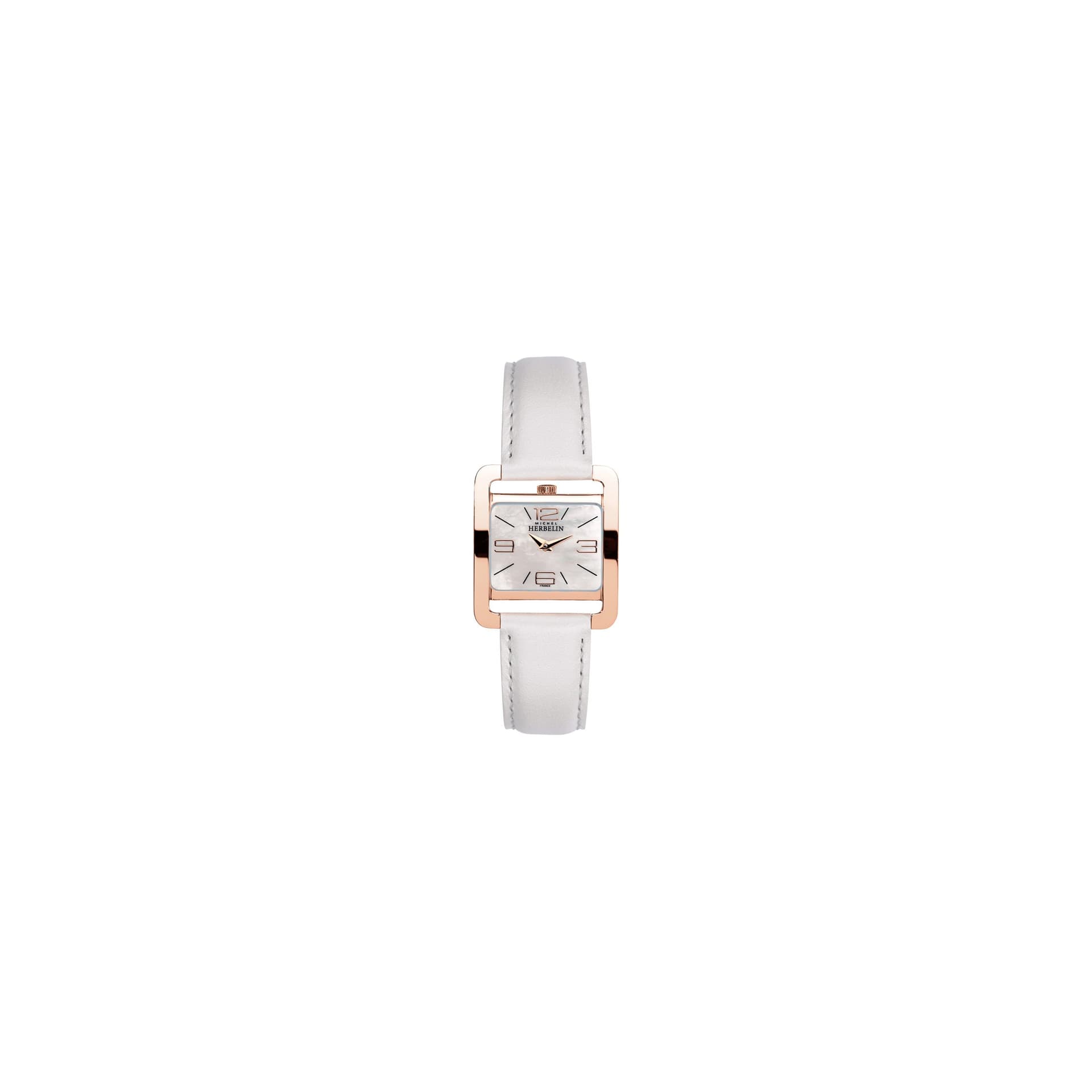 Michel Herbelin Montre Michel Herbelin 5ème Avenue quartz cadran nacre bracelet cuir blanc