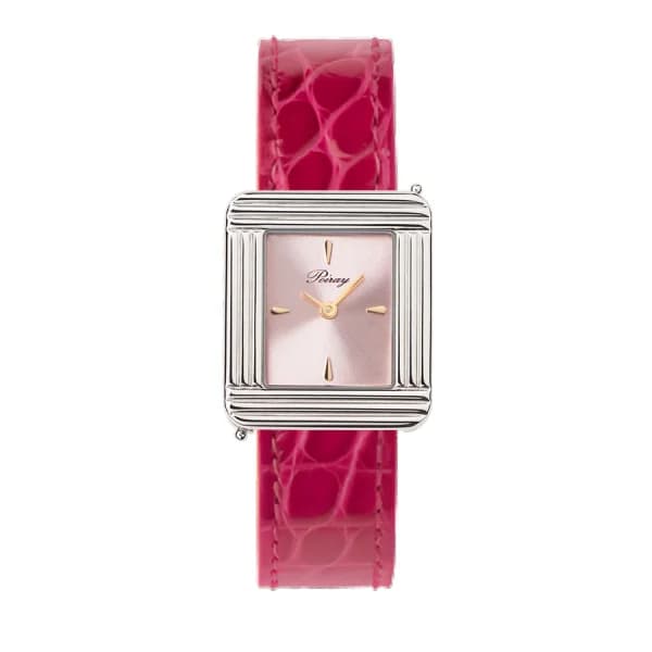 Poiray Montre Poiray Ma Première Acier Cadran Rose Bracelet Alligator Rose