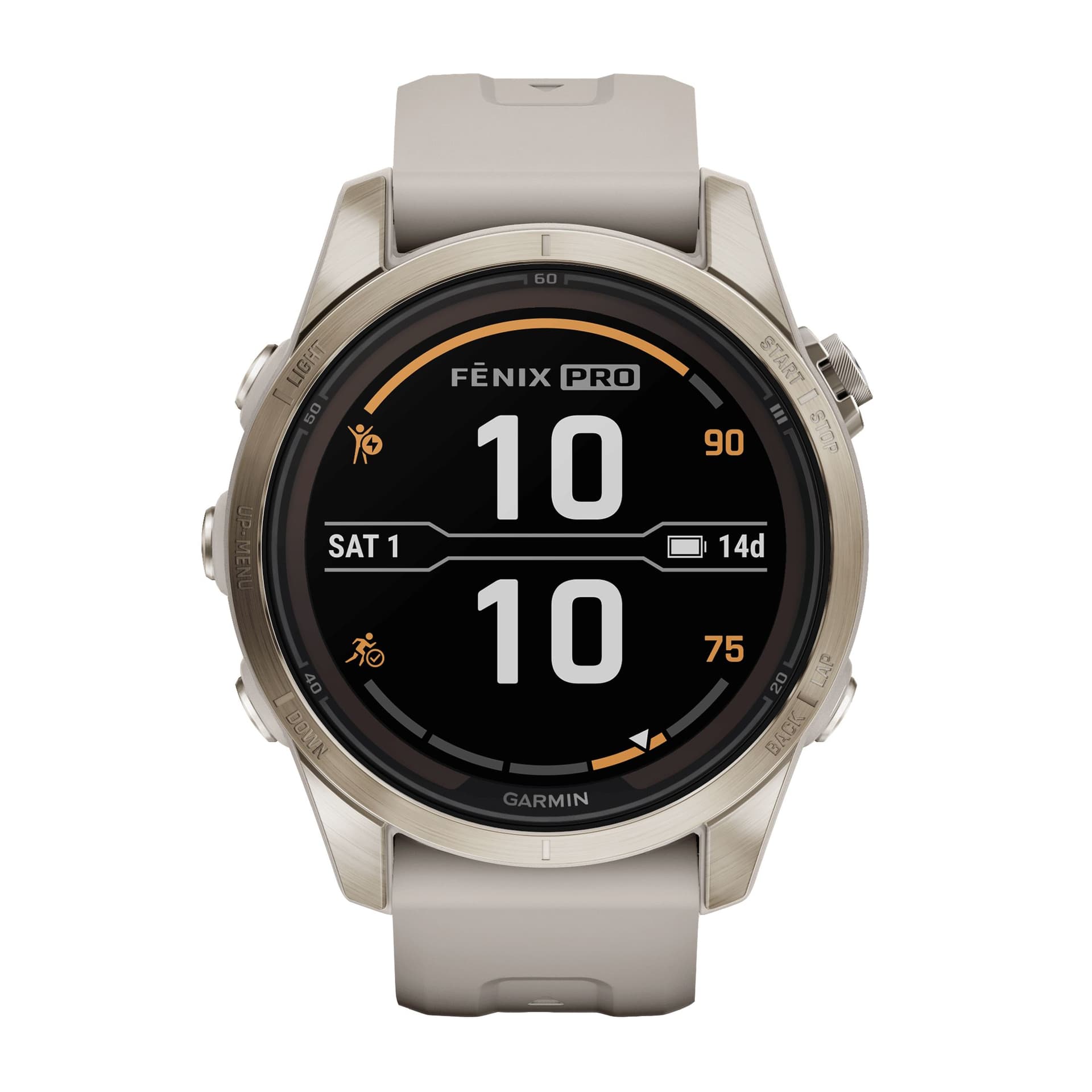 Garmin Montre Garmin Fénix 7S Pro Sapphire Solar Edition Titane Light Gold bracelet silicone crème 42 mm