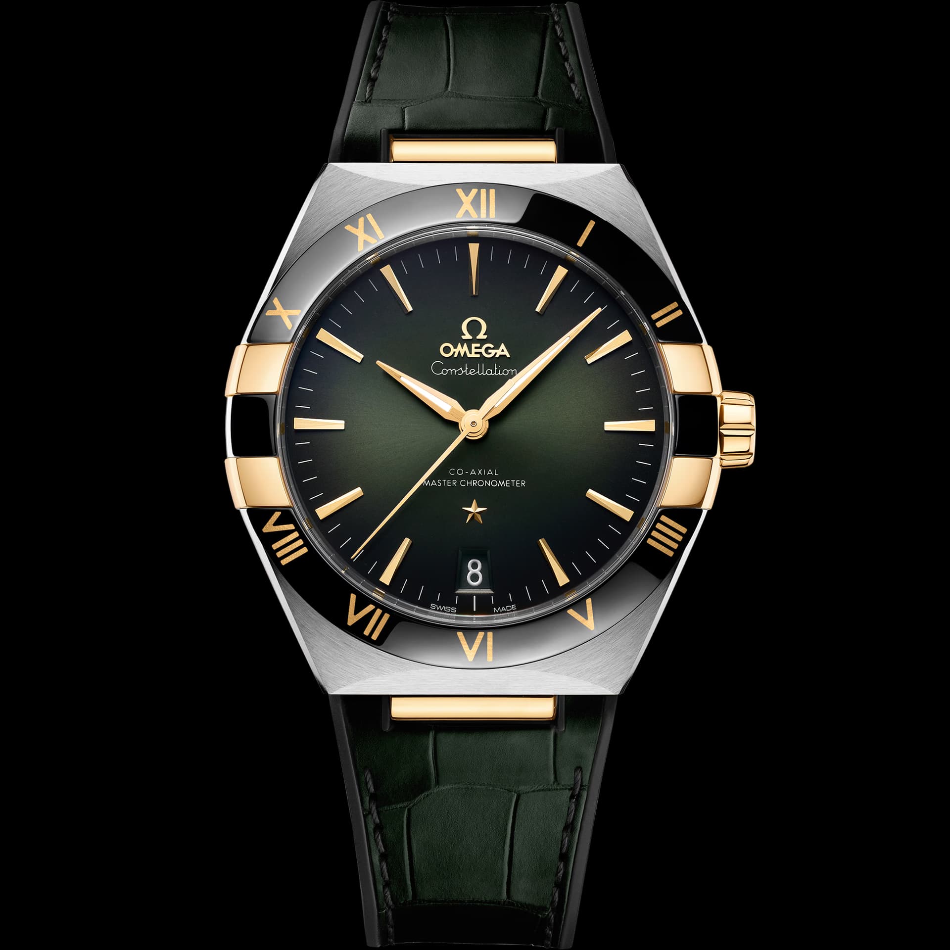 Omega Constellation 41 mm, acier - or jaune sur bracelet en cuir