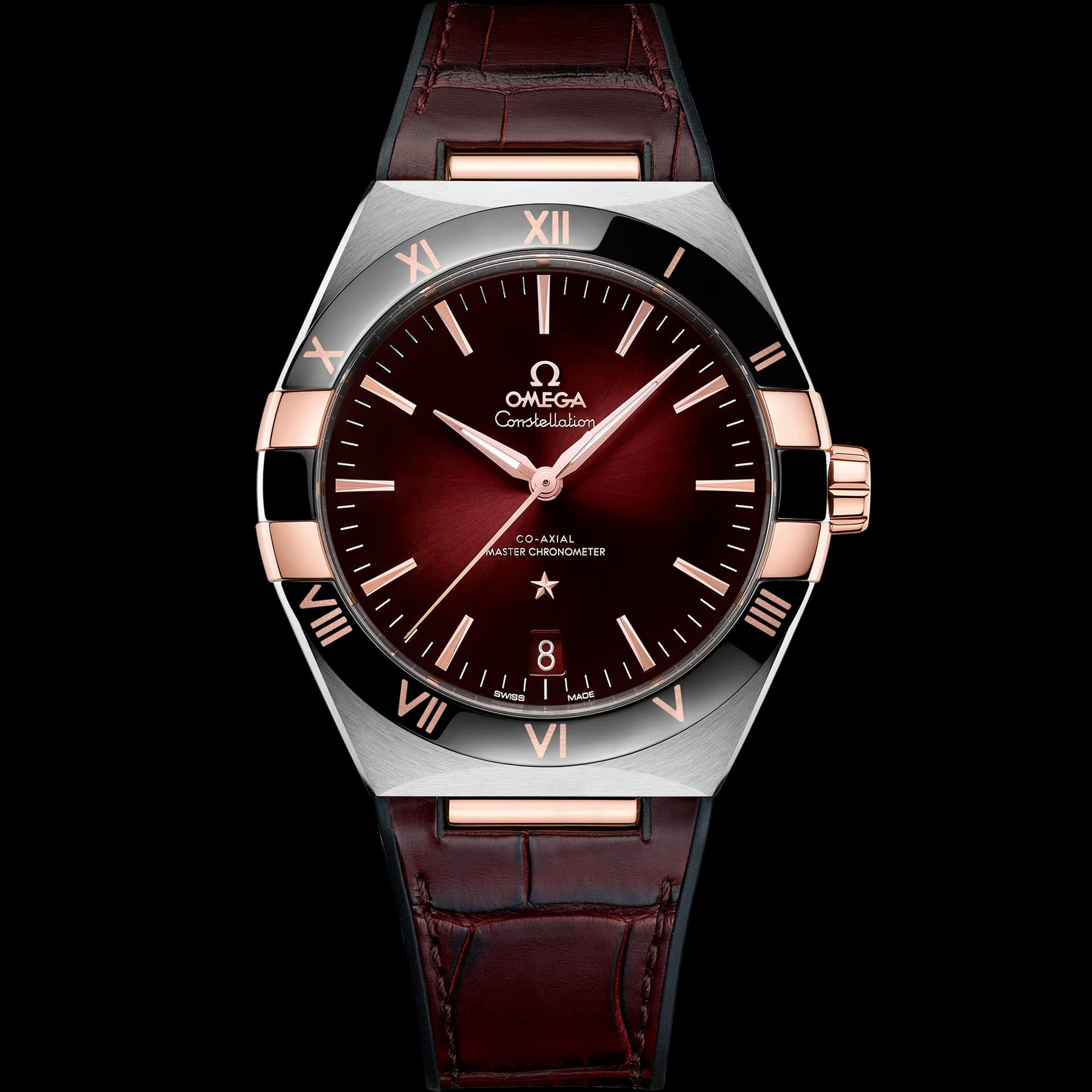 Omega Constellation 41 mm, acier - or « Sedna™ » sur bracelet en cuir