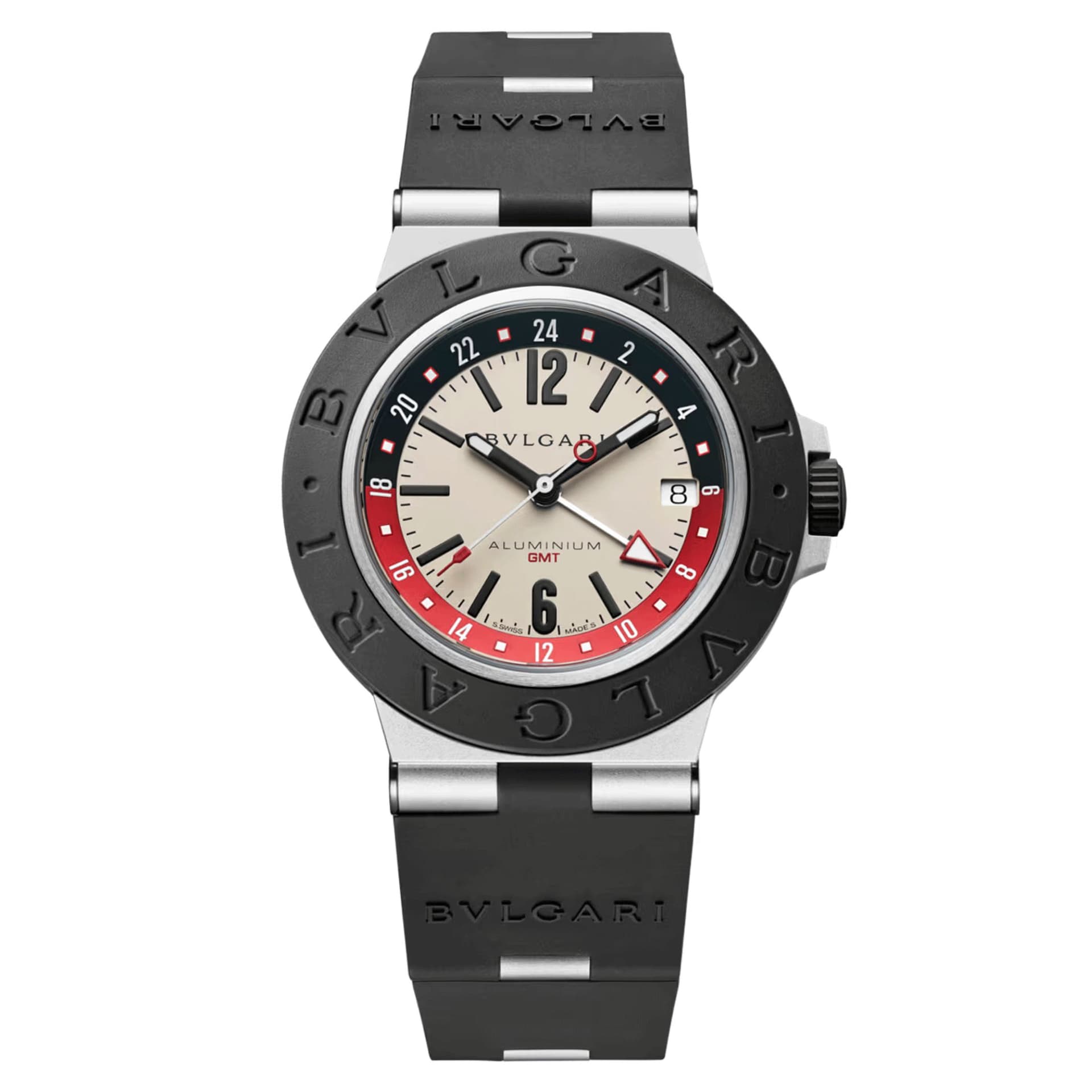 Bulgari Montre Bulgari Bvlgari Aluminium GMT automatique cadran blanc bracelet caoutchouc noir 40 mm