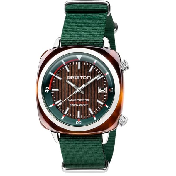 Briston Montre Briston Clubmaster Diver Yachting 42 mm Acétate Cadran Noyer Vert Anglais
