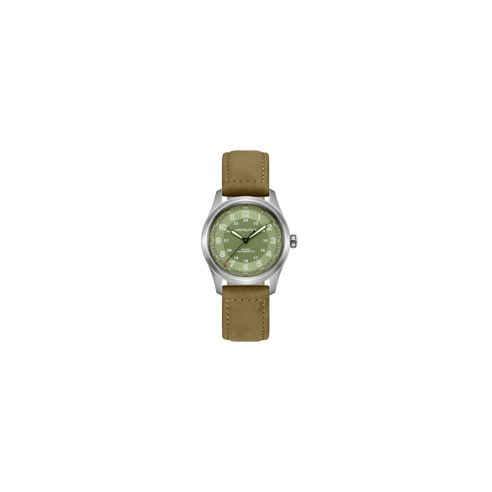 Hamilton Montre Hamilton Khaki Field Titanium automatique cadran vert bracelet cuir vert 38 mm