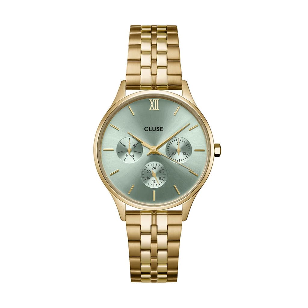 Cluse Minuit Multifunction Watch Steel, Sage Green, Gold Colour