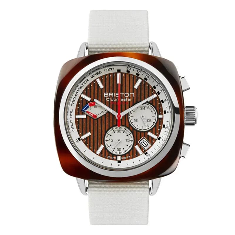Briston Montre Briston Clubmaster Regatta Cadran Noyer Bracelet Nato Blanc