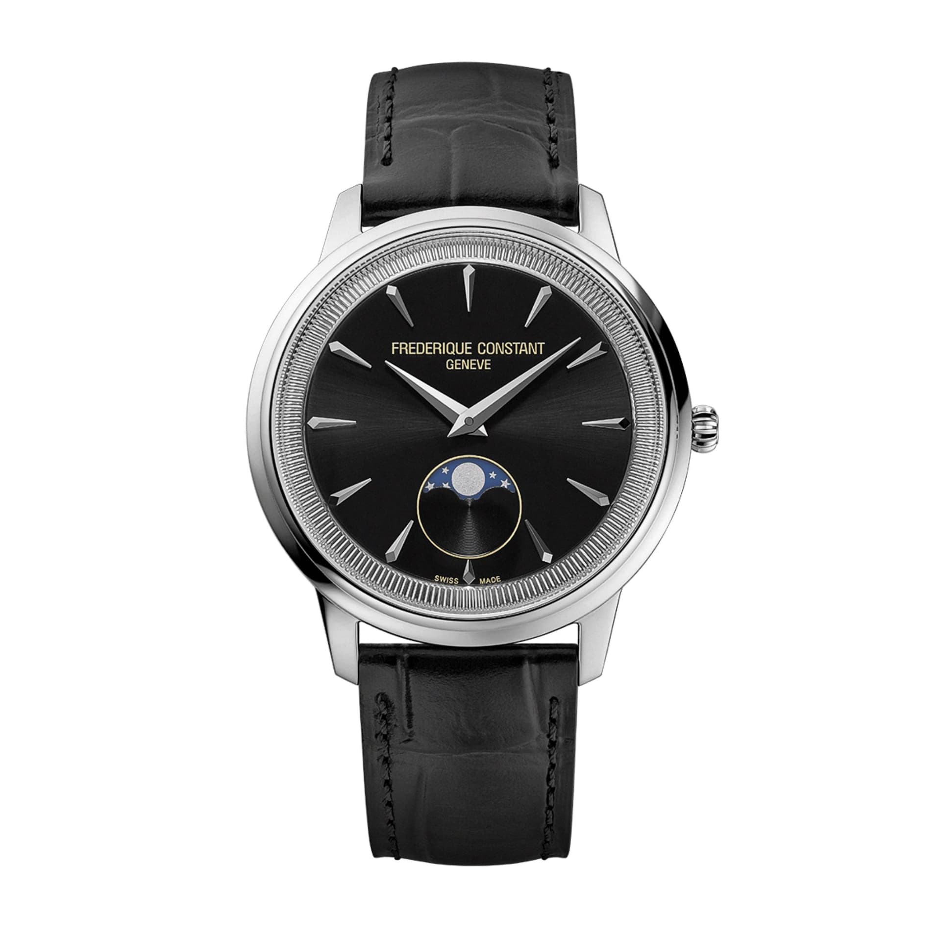 Frédérique Constant Montre Frédérique Constant Classics Moneta Moonphase quartz cadran noir bracelet cuir 37 mm
