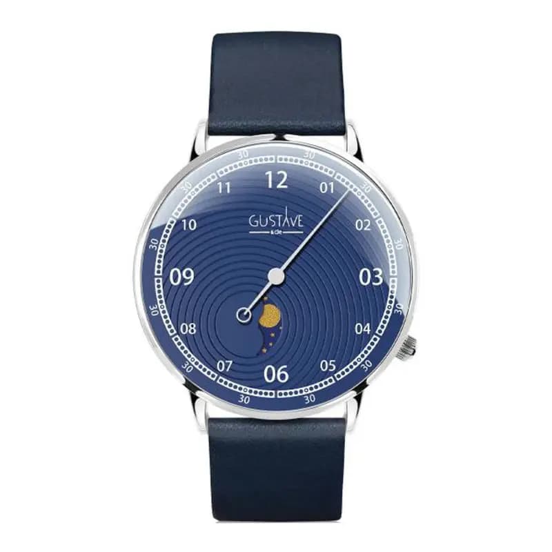 Gustave & Cie Montre 12H Georges Argent & Bleu Cuir Bleu Océan 40mm