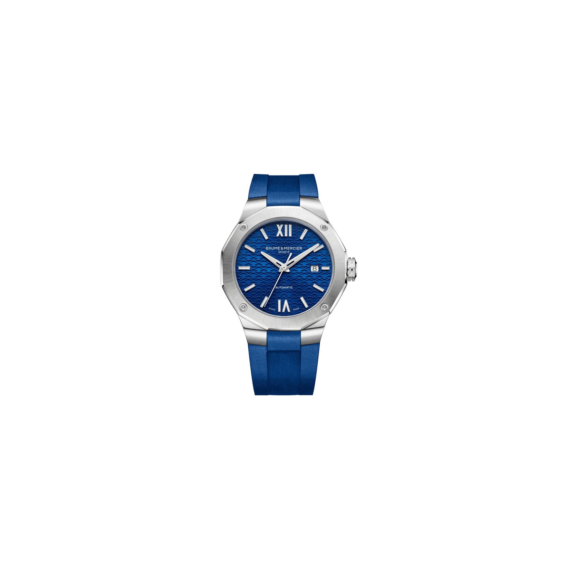 Baume & Mercier Montre Baume et Mercier Riviera automatique cadran bleu bracelet caoutchouc bleu 42 mm