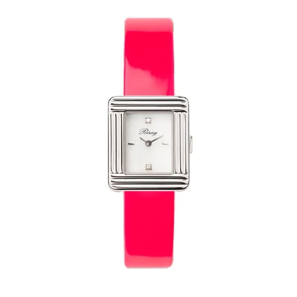 Poiray Montre Poiray Ma Première Mini Acier Cadran Serti Bracelet Veau Vernis Rose