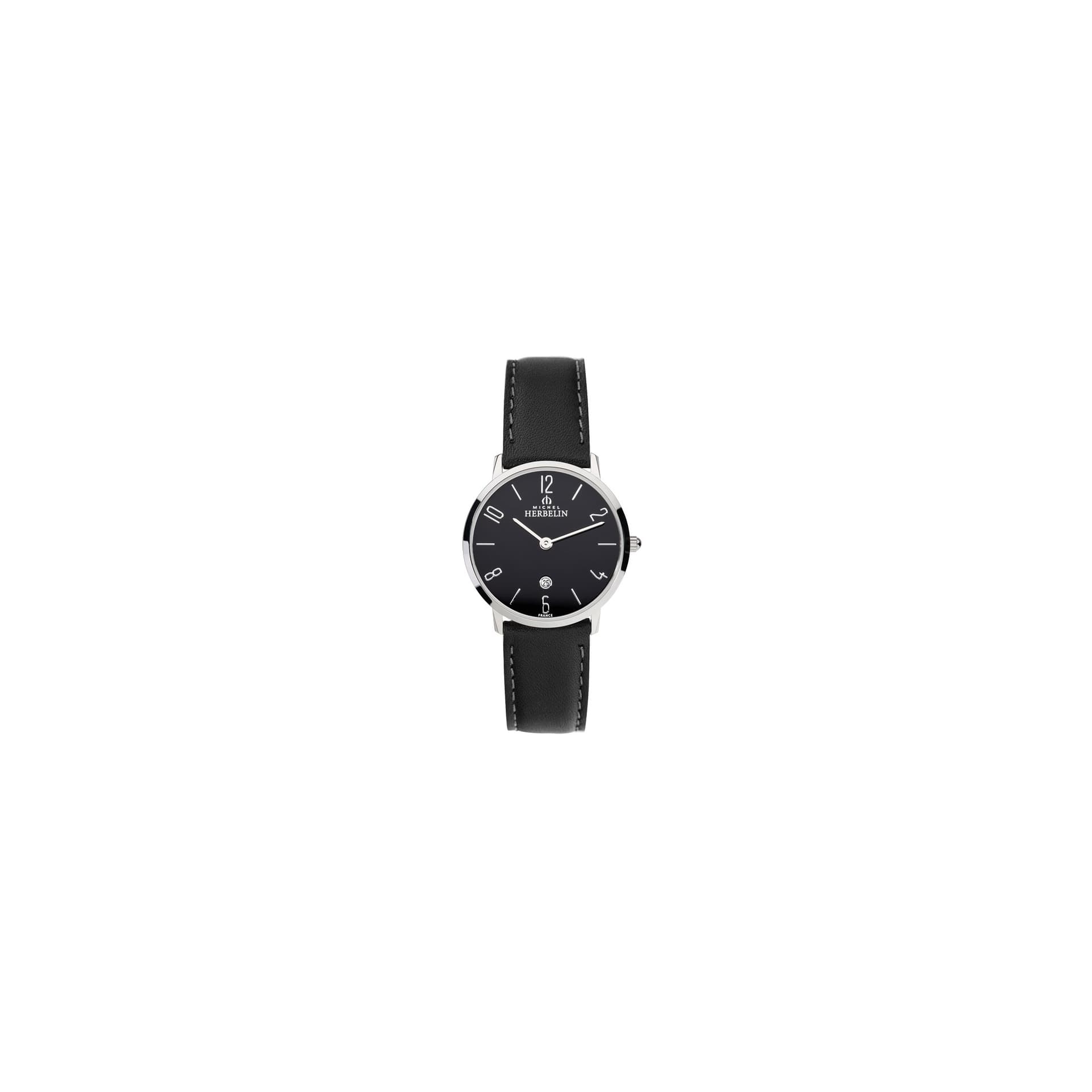 Michel Herbelin Montre Michel Herbelin City Lady quartz cadran noir bracelet cuir noir 30,5 mm