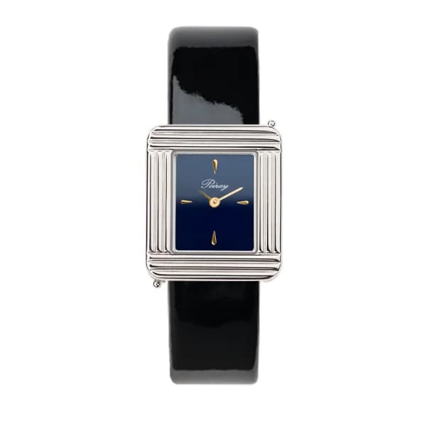 Poiray Montre Poiray Ma Première Acier Cadran Bleu Bracelet Veau Vernis Noir