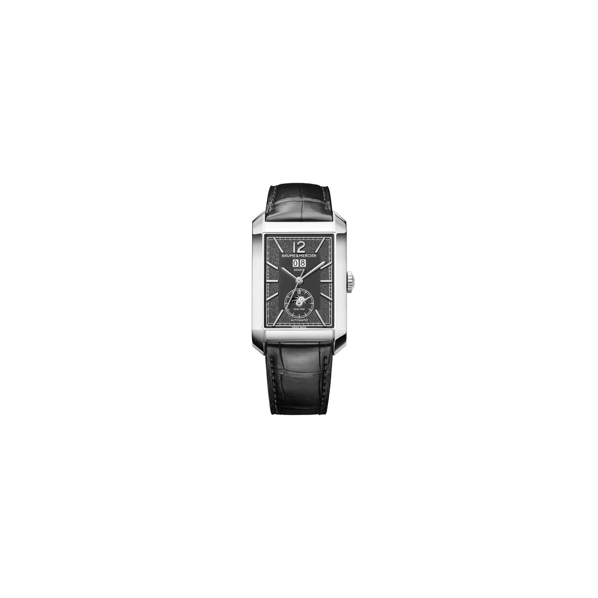Baume & Mercier Montre Baume et Mercier Hampton automatique cadran gris bracelet cuir noir 48 x 31 mm