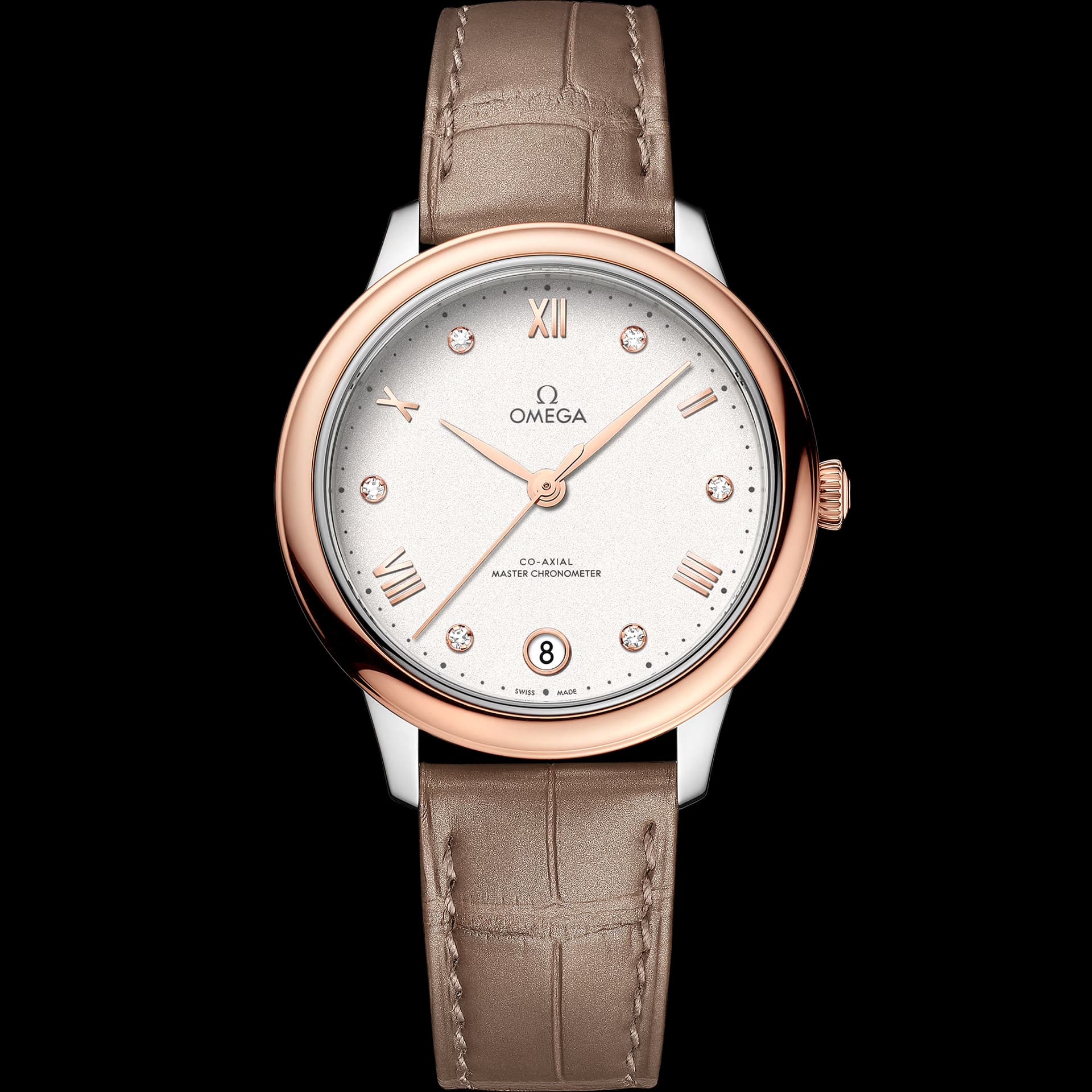 Omega De Ville 34 mm, acier - or « Sedna™ » sur bracelet en cuir