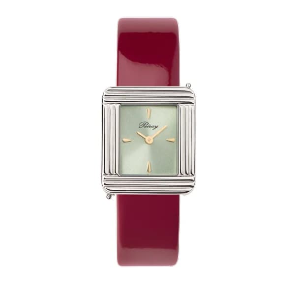 Poiray Montre Poiray Ma Première Acier Cadran Vert Bracelet Veau Vernis Cerise