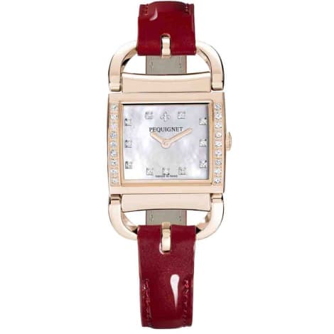 Pequignet E. Montre Pequignet Attellage Quartz - Cadran Nacre Blanc - Bracelet Rouge verni - 5896509CD-CR