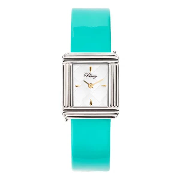 Poiray Montre Poiray Ma Première Cadran Blanc Texturé Bracelet Veau Vernis Turquoise