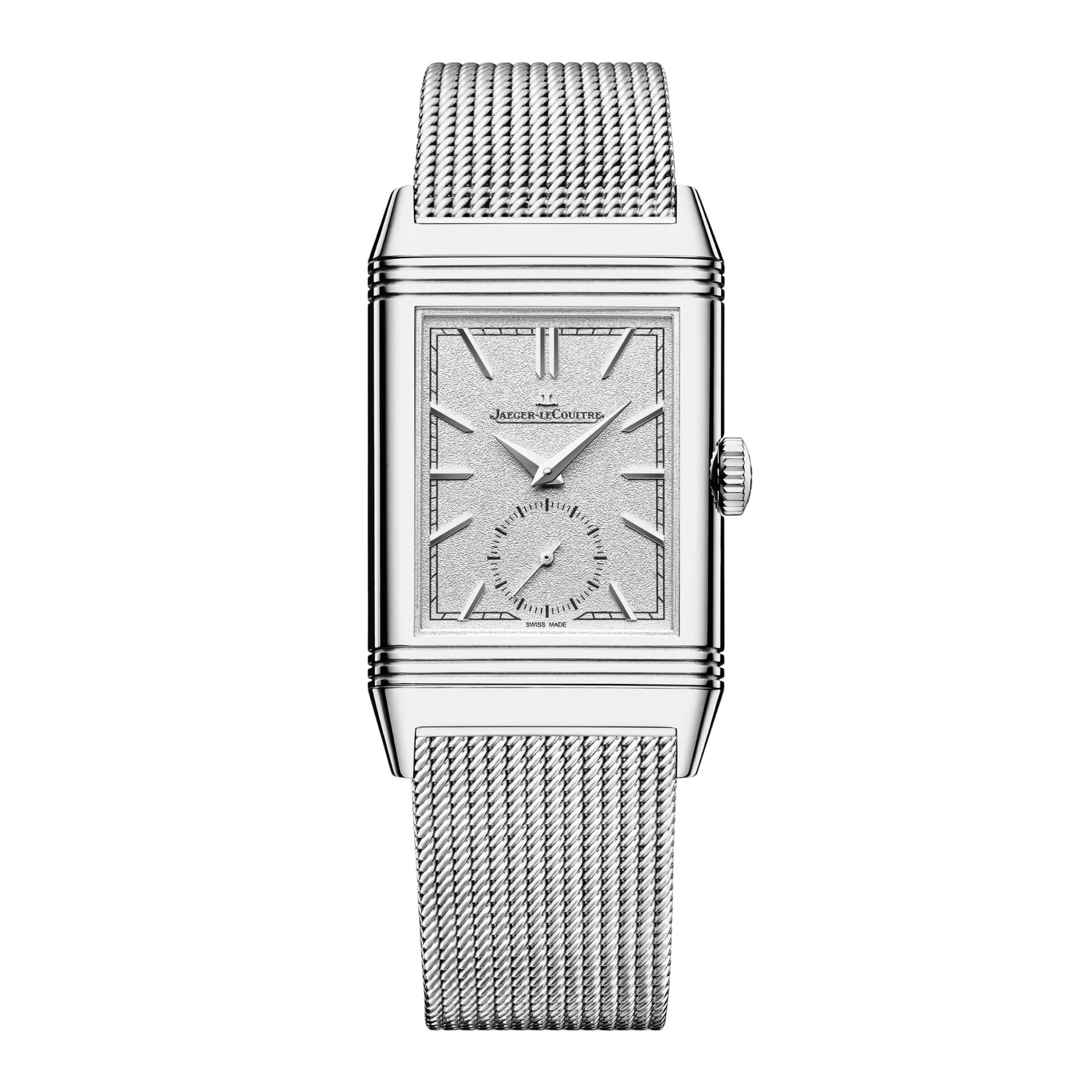 Jaeger-LeCoultre Montre Jaeger-LeCoultre Reverso Tribute Monoface Small Seconds cadran gris argent bracelet maille or blanc 45,6 x 27,4 mm