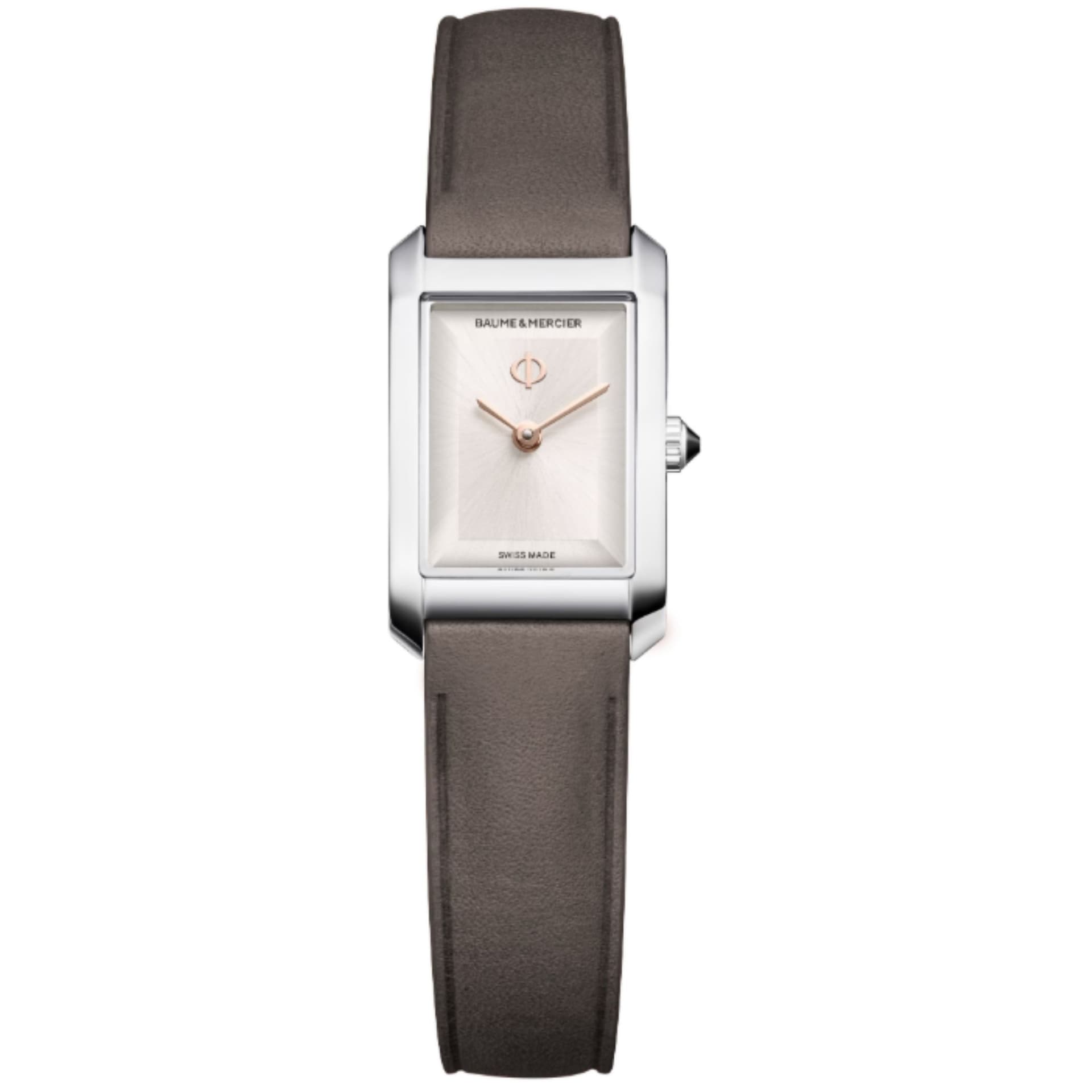 Baume & Mercier Montre Baume et Mercier Hampton quartz cadran argenté bracelet cuir gris 28 x 18 mm