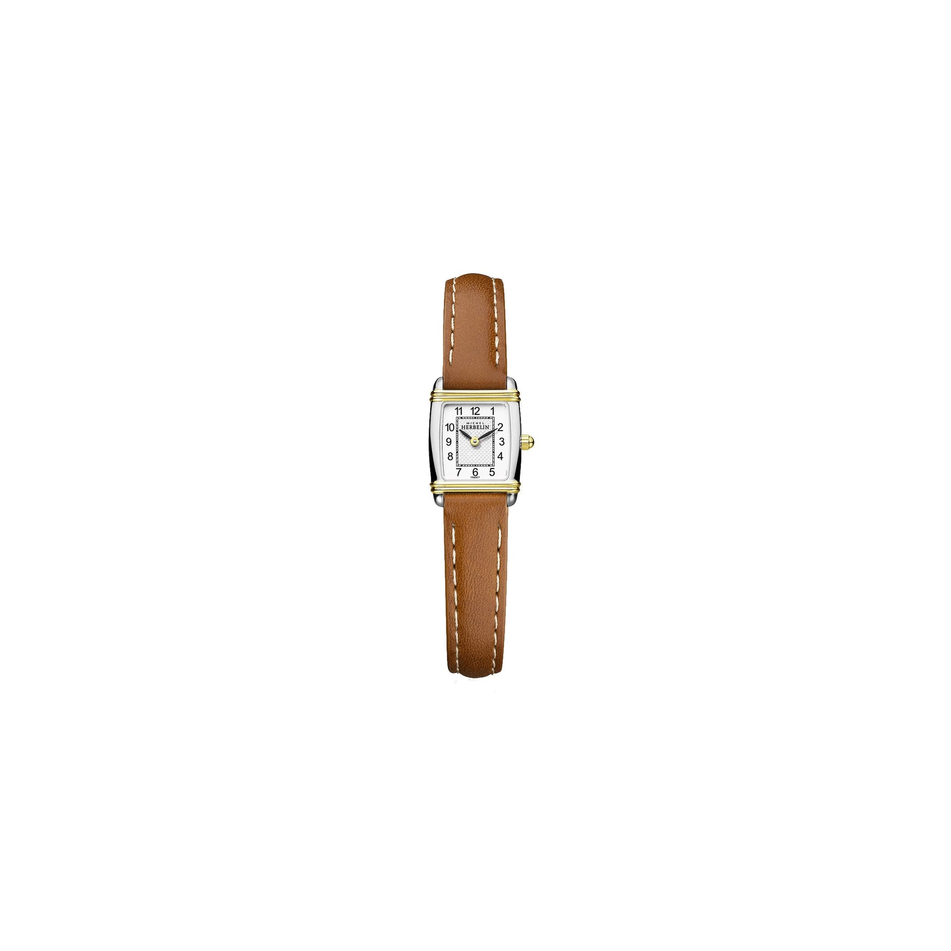 Michel Herbelin Montre Michel Herbelin Art Déco quartz acier bicolore chiffres arabes bracelet cuir brun