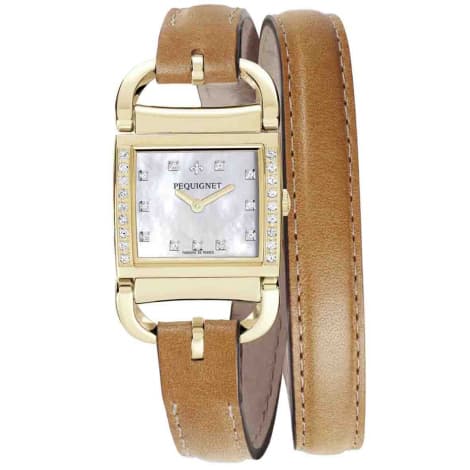 Pequignet E. Montre Pequignet Attellage Quartz - Cadran Nacre Blanc - Bracelet Marron Foncé - 5895509CD-DTC
