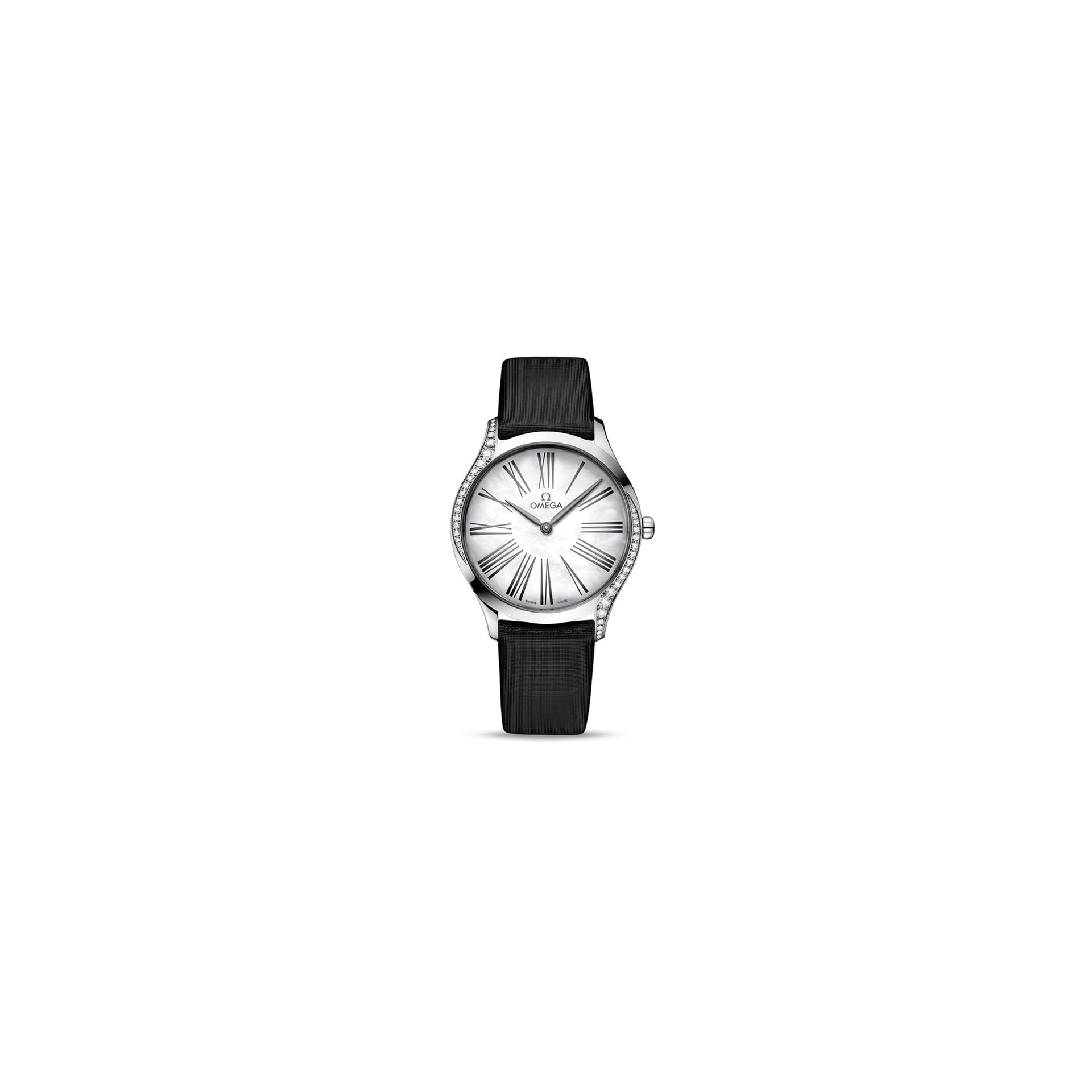 Omega Montre Omega de Ville Trésor quartz cadran nacre blanche bracelet tissu noir 36 mm