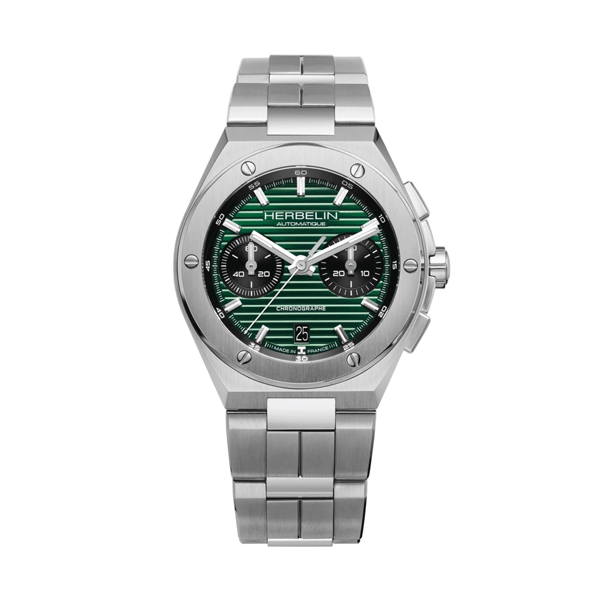 Michel Herbelin Montre Herbelin Cap Camarat Chronographe Automatique cadran vert bracelet acier 42 mm