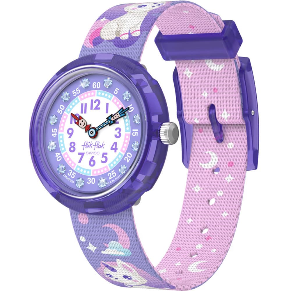 Flik Flak Montre Flik Flak Collection Cosmicat en Biosource Violet