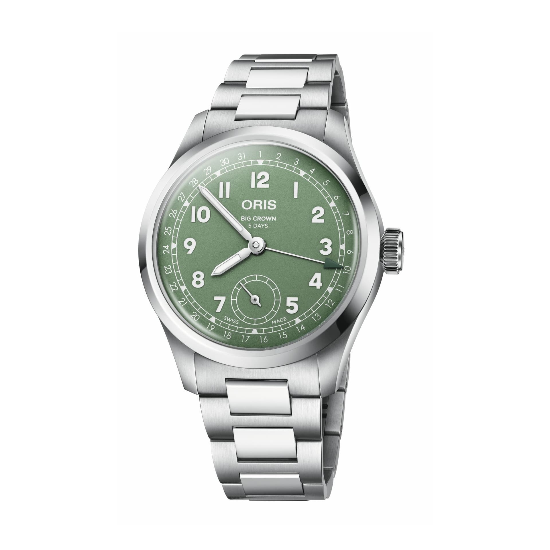 Oris Montre Oris Big Crown Pointer Date Calibre 403 automatique cadran vert bracelet acier 38 mm