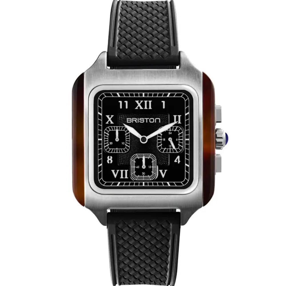 Briston Montre BRISTON Streamliner Kennedy Chrono Noir Bracelet Caoutchouc