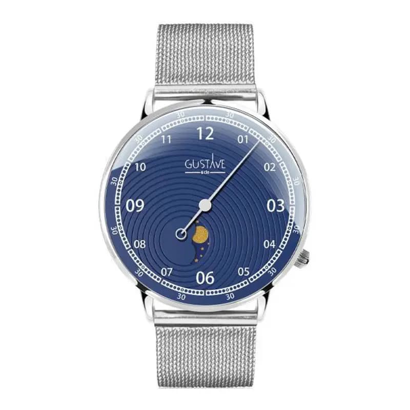 Gustave & Cie Montre 12H Georges Argent & Bleu Milanais Argent 40mm