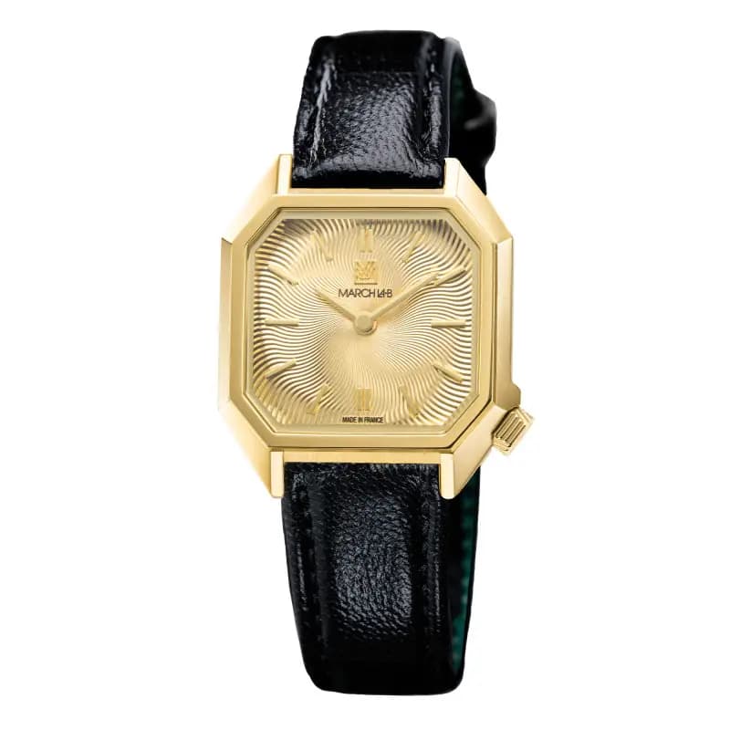 March LA.B Montre March LA.B Lady Mansart Electrique Spirale Or Chevreau Noir