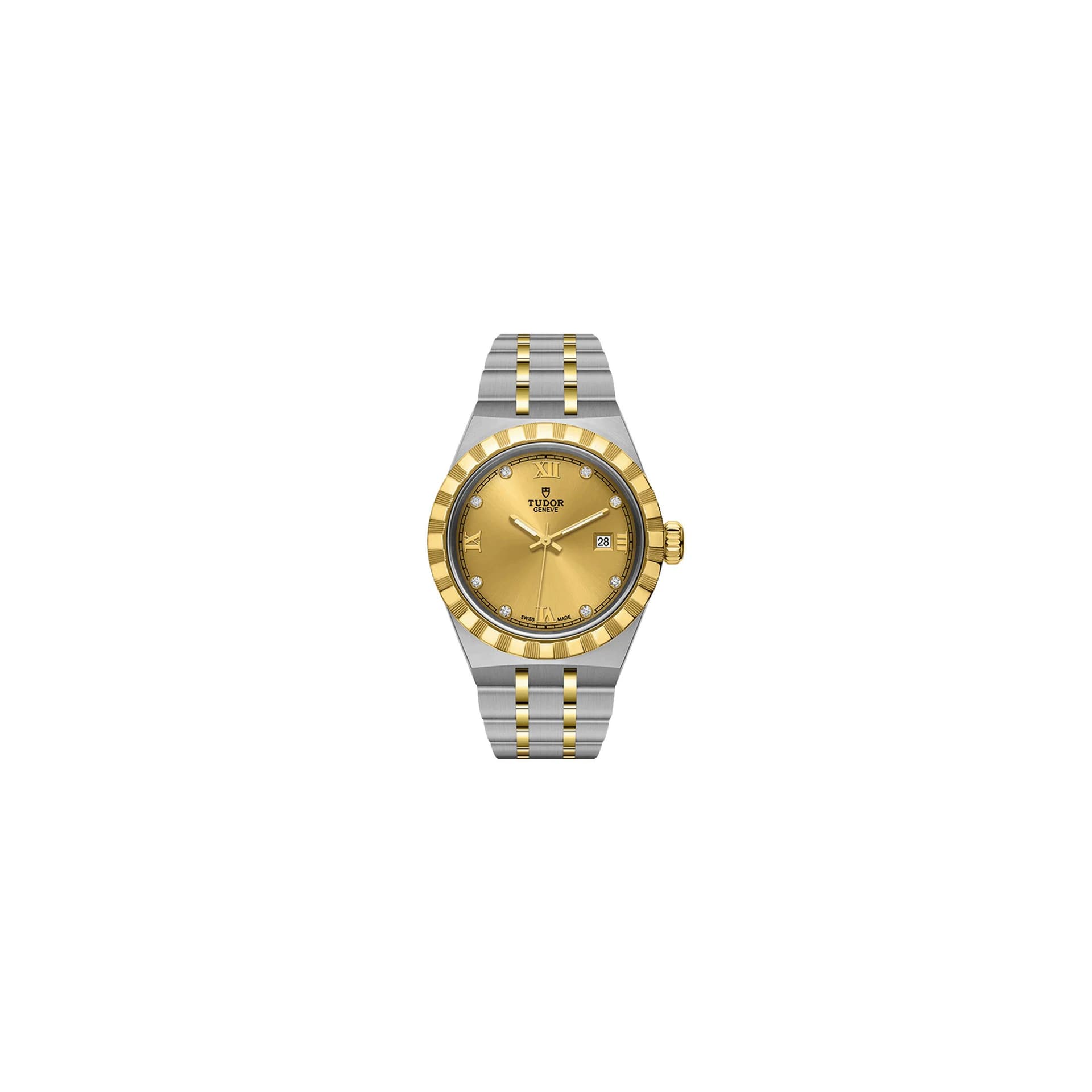 Tudor Montre Tudor Royal automatique index diamants cadran champagne bracelet acier et or jaune 28 mm