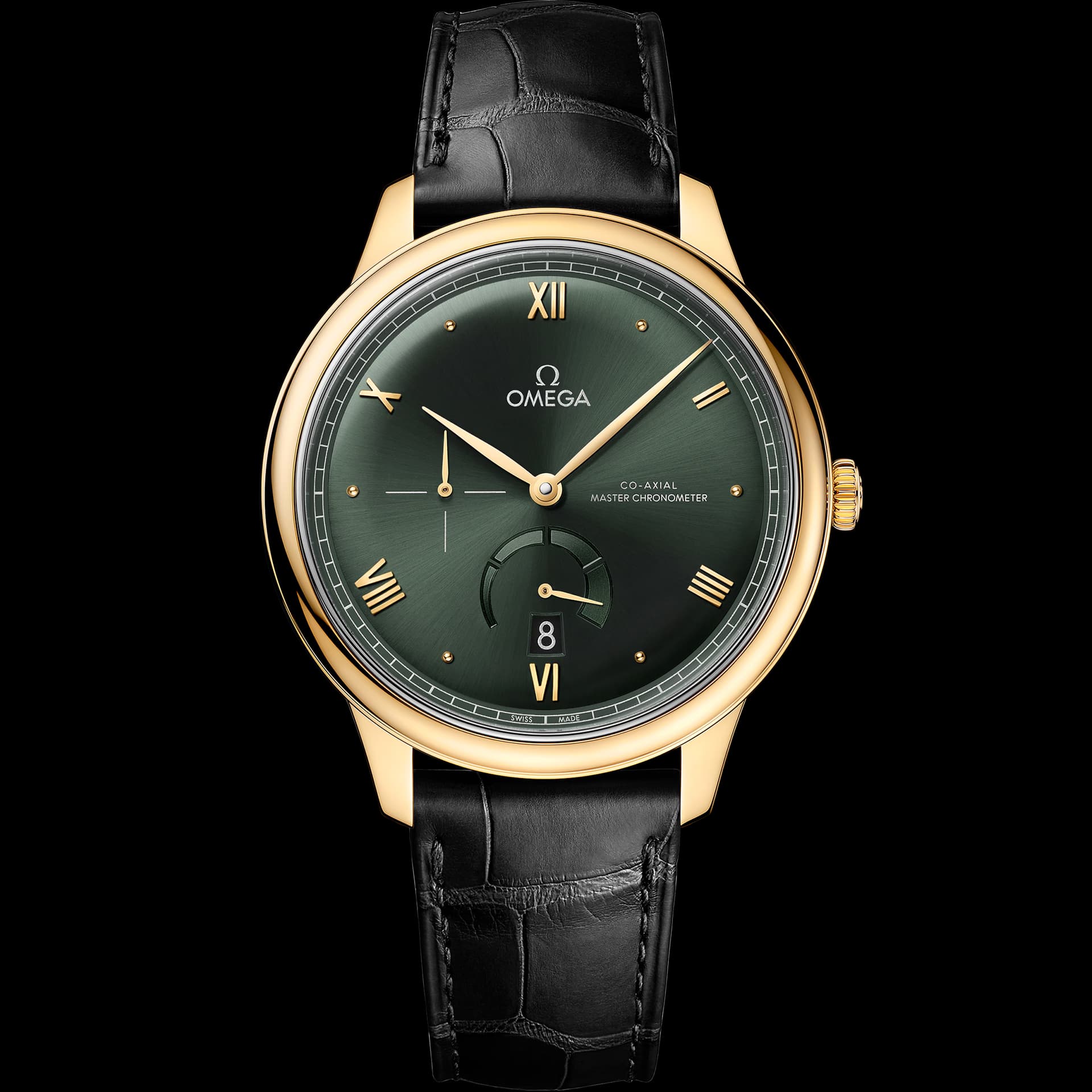 Omega De Ville 41 mm, or jaune sur bracelet en cuir