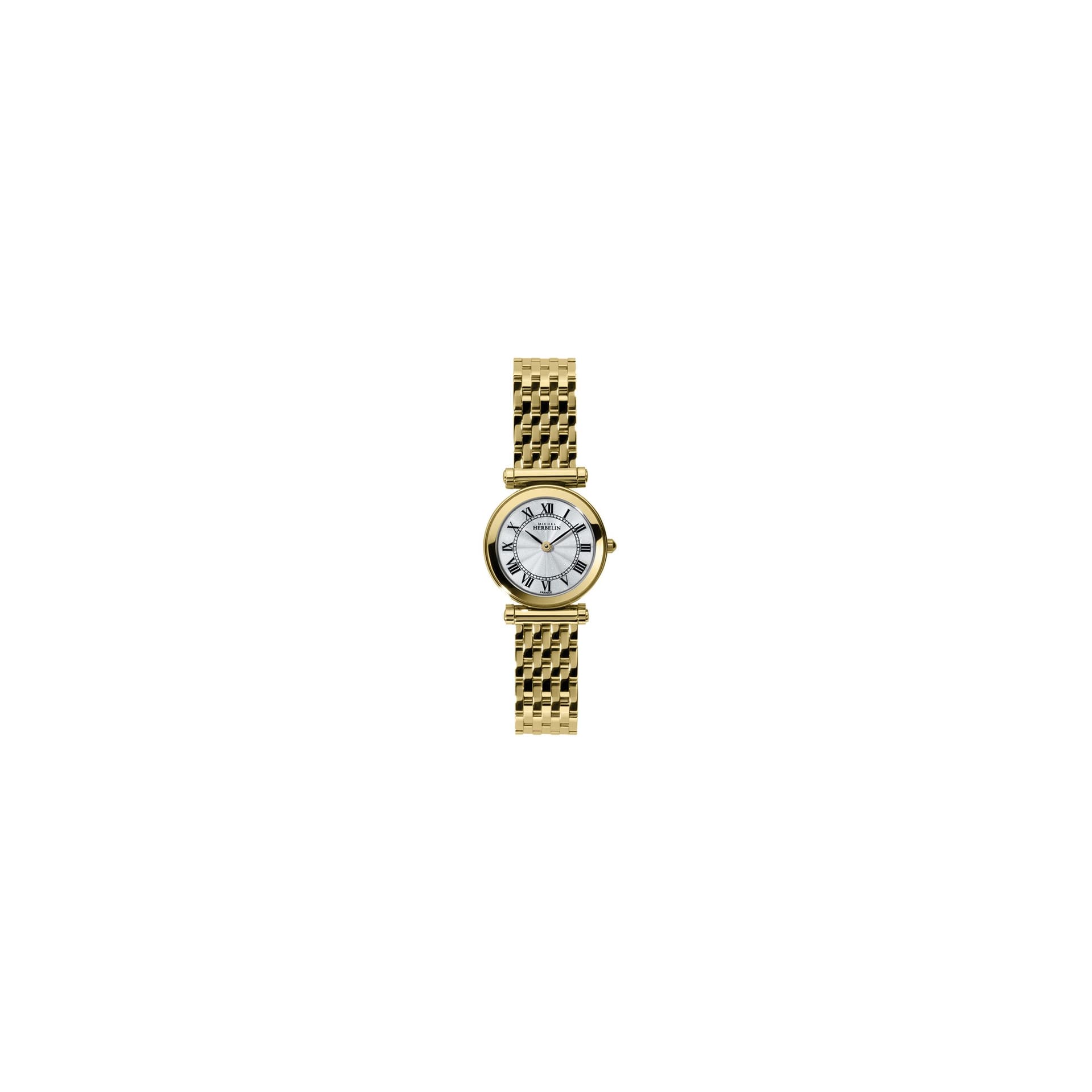 Michel Herbelin Montre Michel Herbelin Antarès quartz cadran blanc chiffres romains bracelet acier PVD or jaune 29 mm