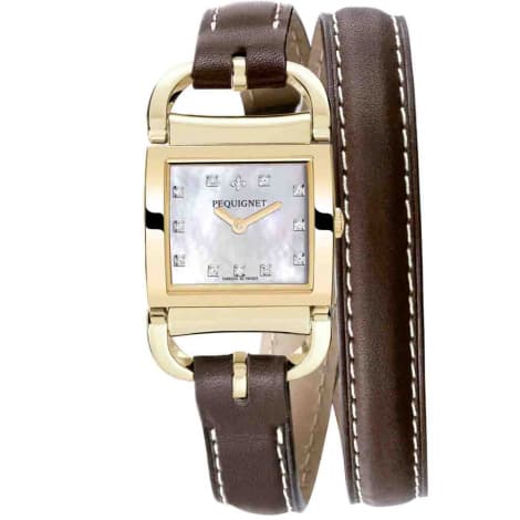 Pequignet E. Montre Pequignet Attellage Quartz - Cadran Nacre Blanc - Bracelet Marron Clair - 5895508CD-DTC