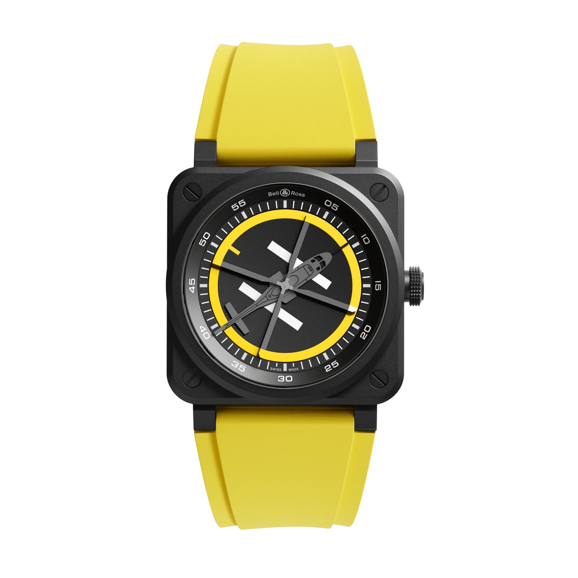 Bell & Ross Montre Bell &amp; Ross BR 03 Helipad Ceramique automatique cadran noir bracelet caoutchouc 41 mm