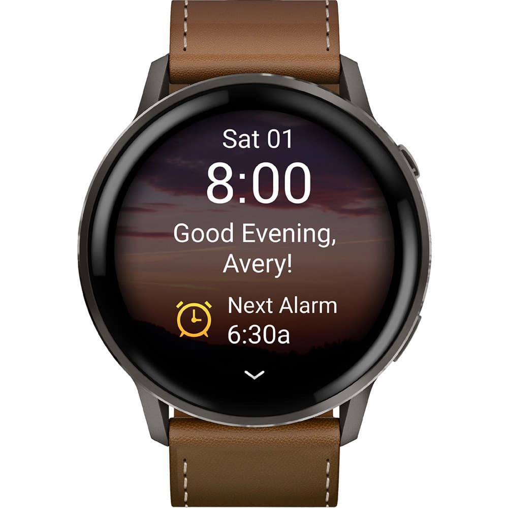 Garmin Montre Garmin Venu 4 - 45 mm Gray bracelet cuir marron + silicone noir