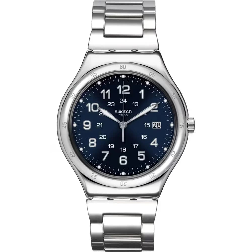 Swatch Blue Boat — boîtier tonneau argenté