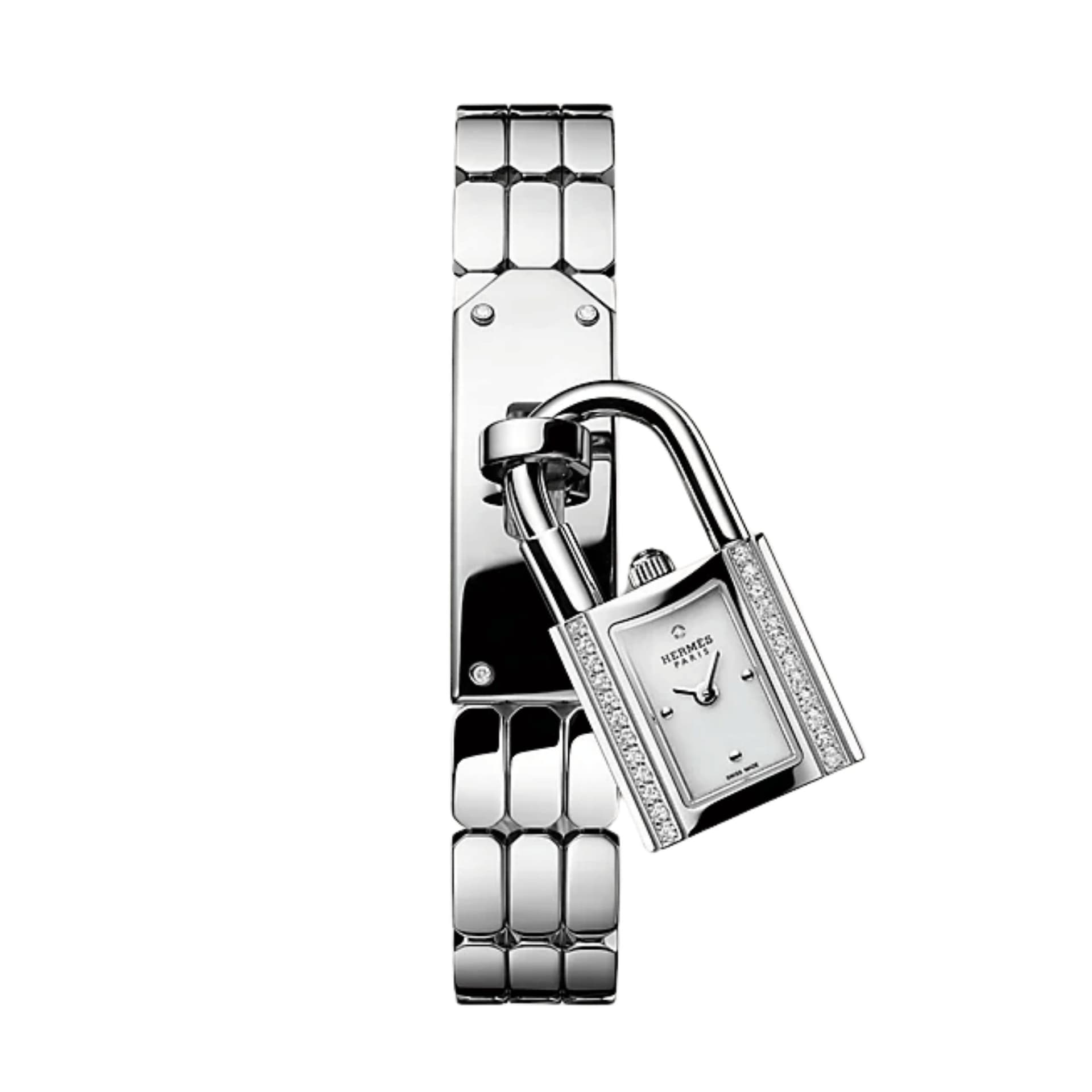 Hermès Montre HERMÈS Kelly Mini Modèle Sertie quartz cadran laqué blanc bracelet acier 16 mm