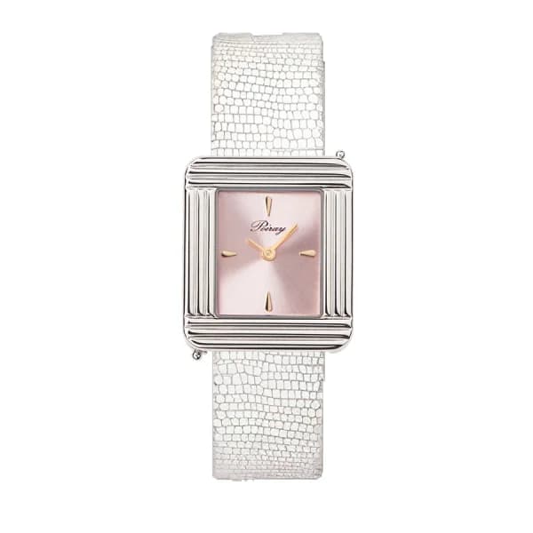 Poiray Montre Poiray Ma Première Acier Cadran Rose Bracelet Chèvre Blanc