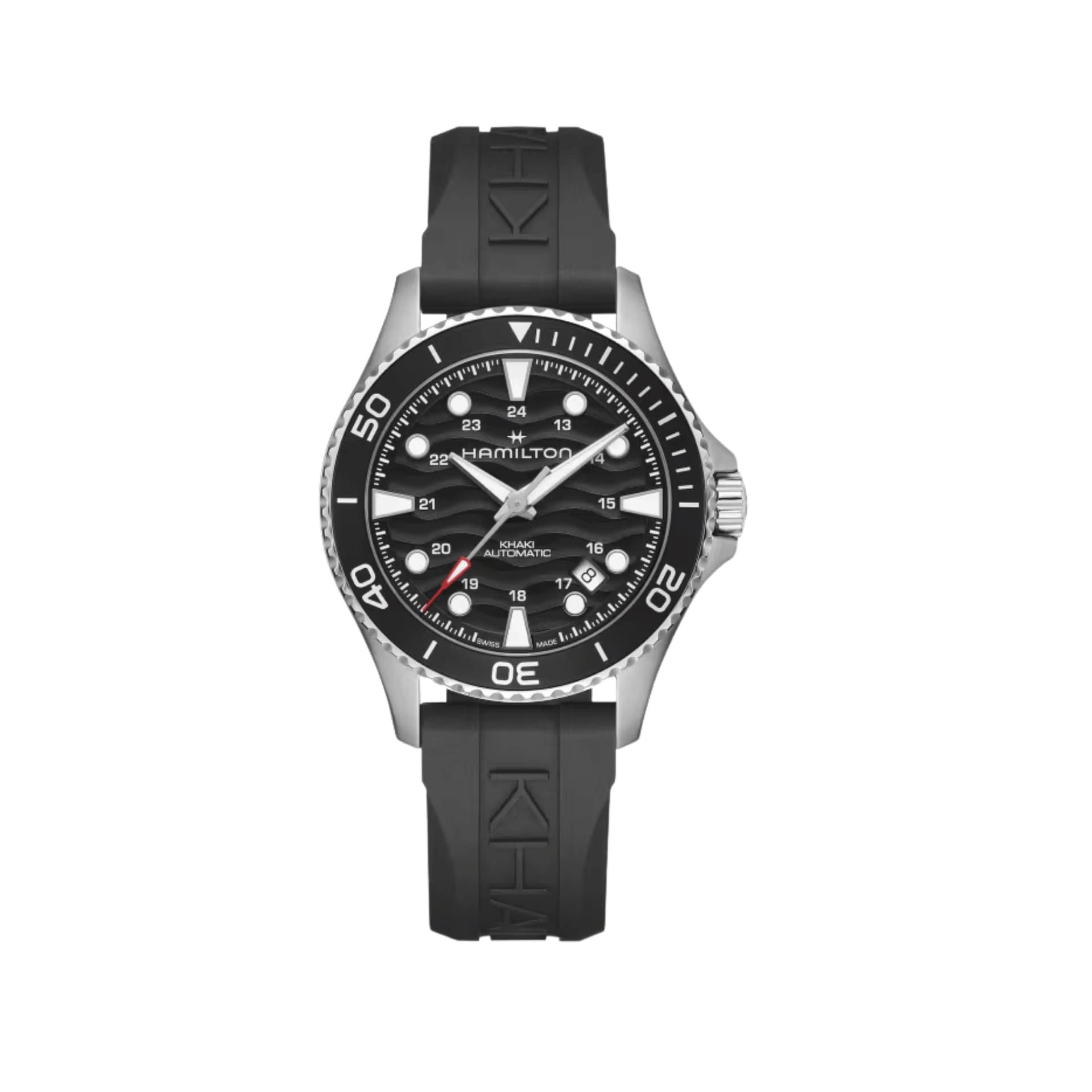Hamilton Montre Hamilton Khaki Navy Scuba automatique cadran noir lunette noire bracelet caoutchouc noir 40 mm