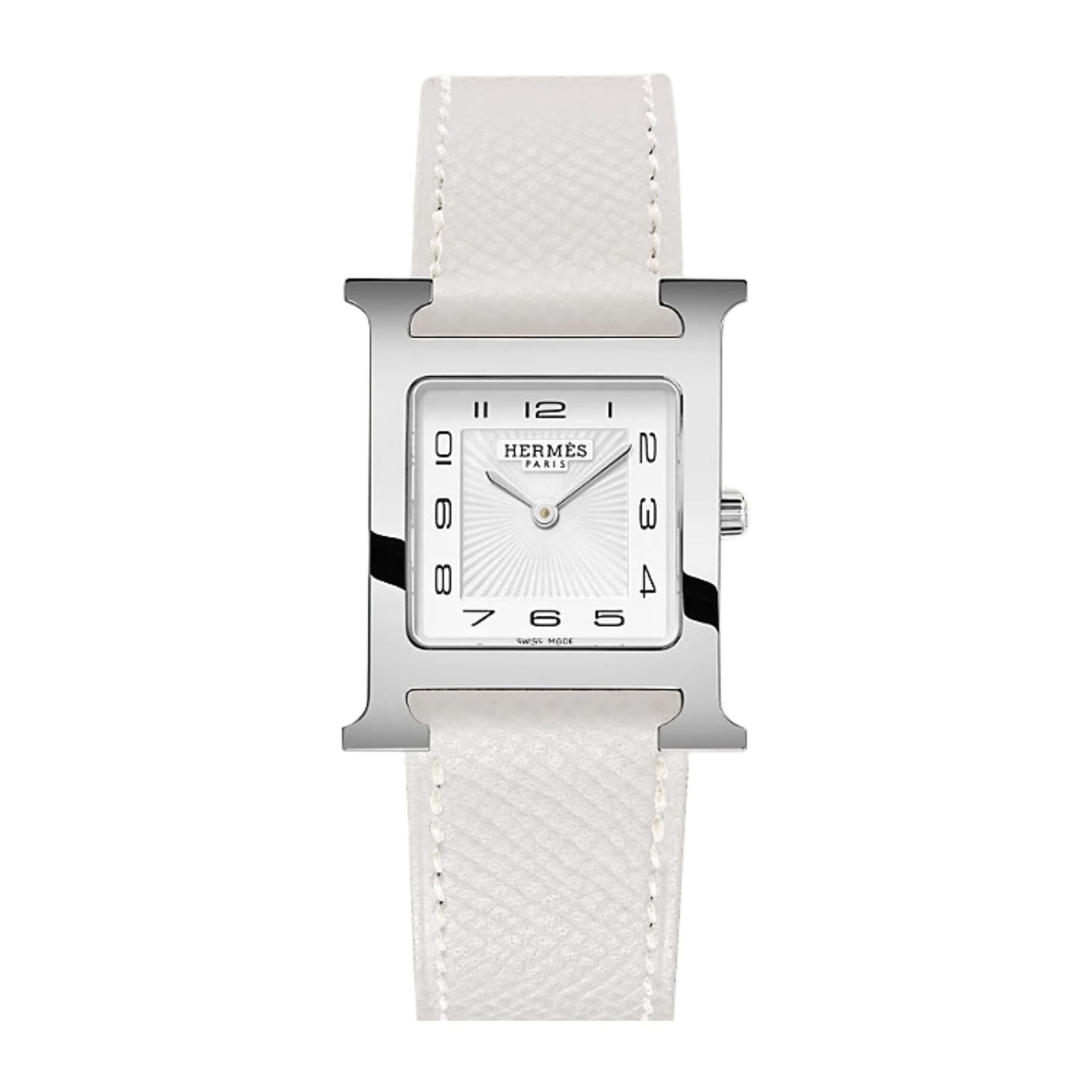 Hermès Montre HERMÈS Heure H Moyen Modèle quartz cadran blanc bracelet cuir blanc 30 mm
