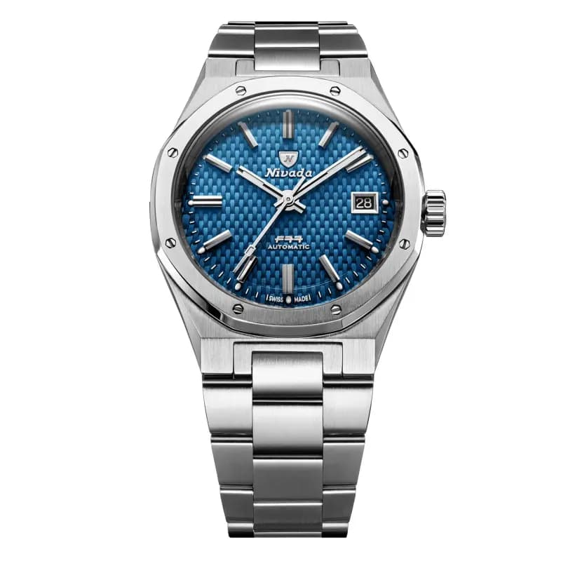 Nivada Grenchen Montre F77 MKII Tressed Dial- Blue Dial