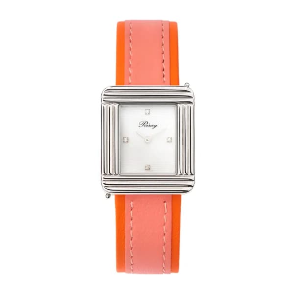 Poiray Montre Poiray Ma Première Cadran Blanc Serti Bracelet Veau Sellier Rose