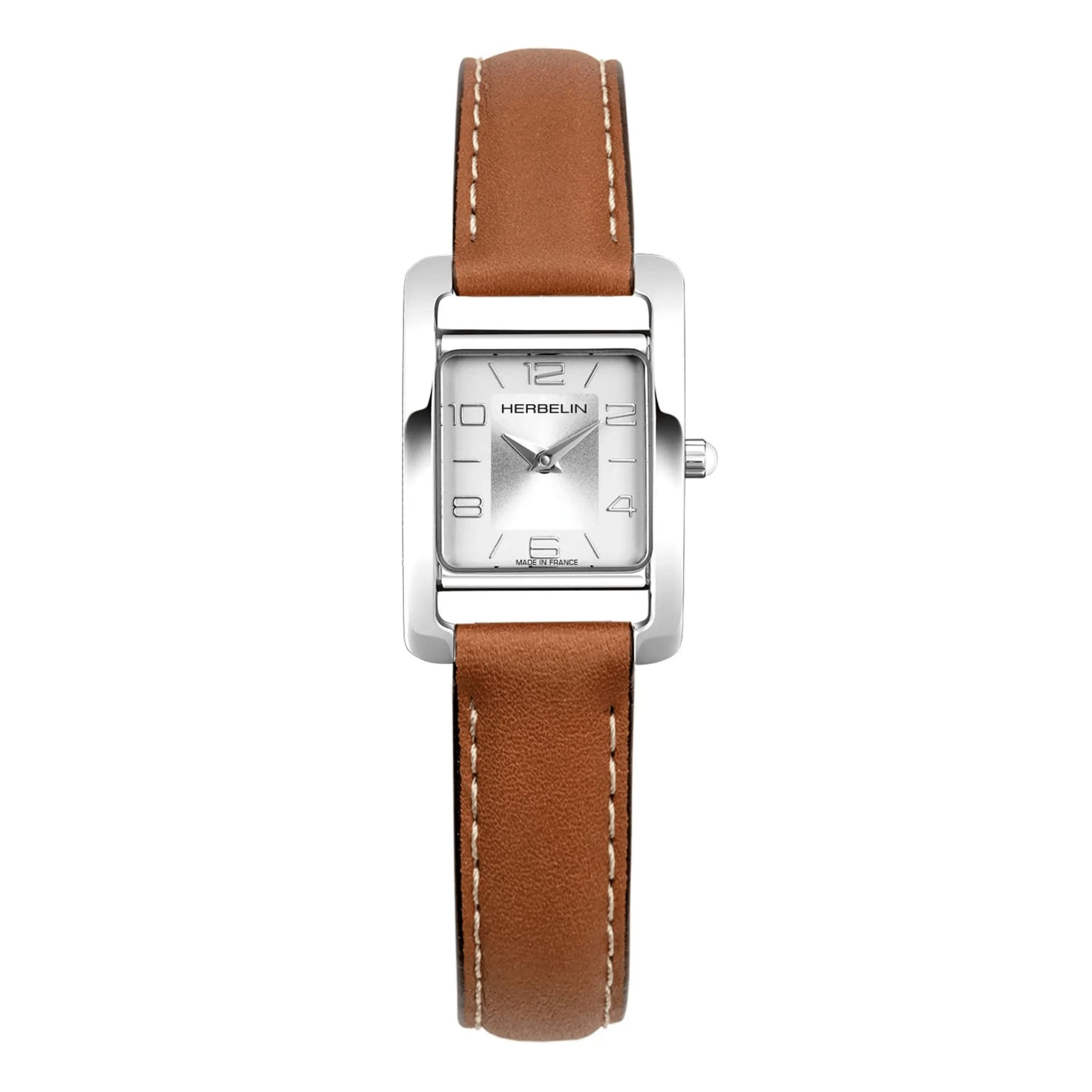 Michel Herbelin Montre Michel Herbelin 5ème Avenue quartz cadran argenté bracelet cuir brun