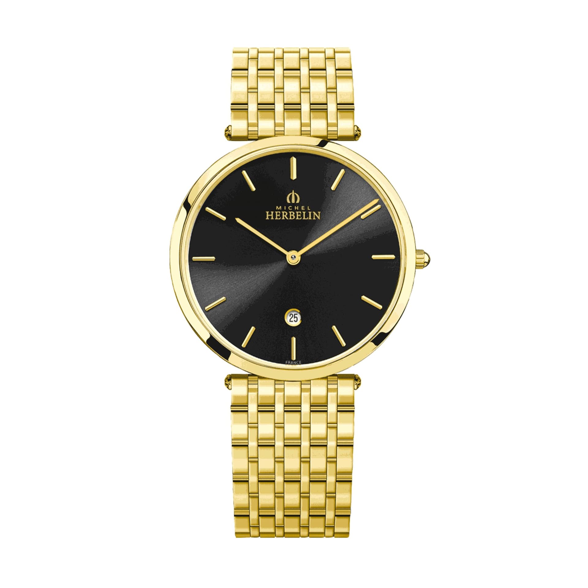 Michel Herbelin Montre Michel Herbelin Epsilon PVD Or Jaune quartz cadran noir bracelet acier 38 mm
